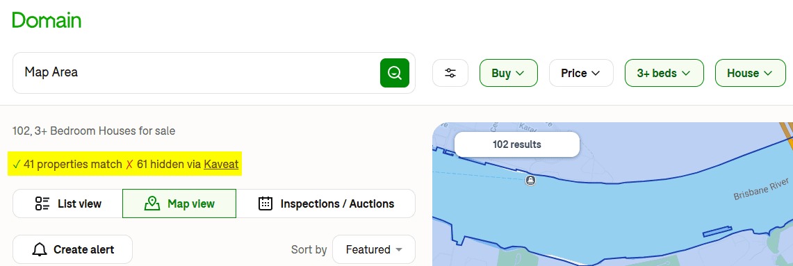 Kaveat location filtering alongside Domain property search filters